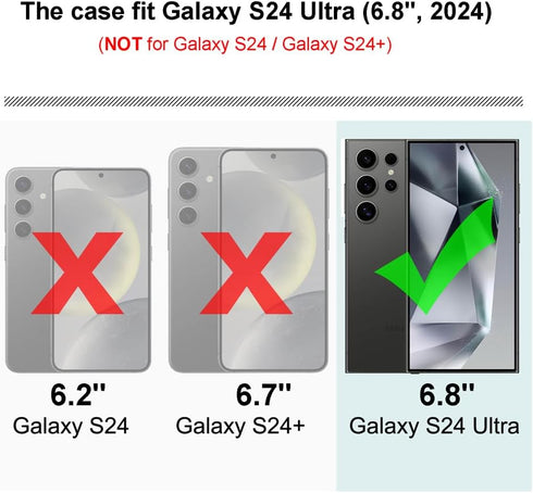 Shockproof Phone Case for Samsung Galaxy S24 Ultra, Sliding Camera Cover & Ring Holder Kickstand, Black
