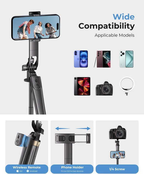 Fuloview 72" Phone Tripod, Tripod for iPhone with Wireless Remote Control, Portable Selfie Stick for iPhone, Live