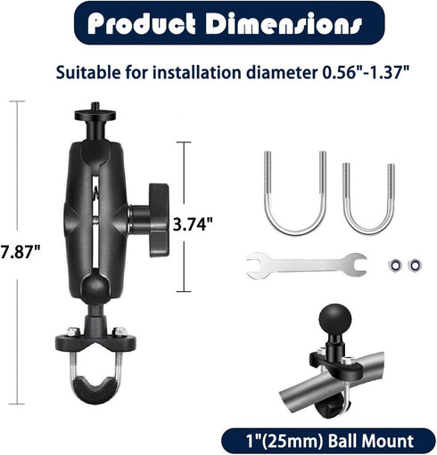 Motorcycle Camera Mount for Gopro, Handlebars Mount 1"/25mm Ball Mount Compatible with RAM Mounts B Size, for GoPro Hero11/10/9/8...4, Insta360 ONE X3,X2,X,RS,R