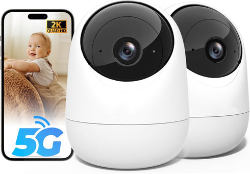 Rraycom 2Pack 2K Security Camera Indoor 5G/2.4 GHz Wi-Fi, Baby Monitor Pet/Dog Camera