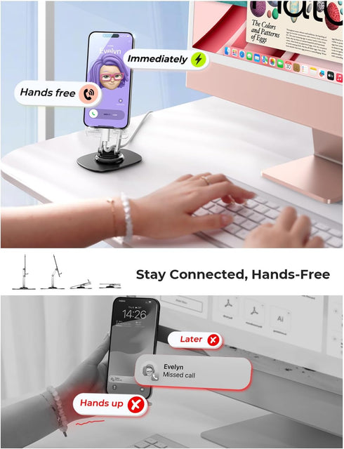 LISEN iPhone Stand for Desk, Portable 360 Adjustable Cell Phone Holder, Foldable Acrylic Aesthetic Accessories for
