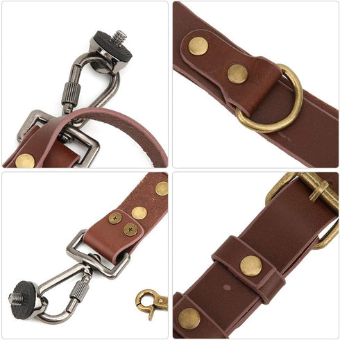 Qiilu Leather Camera Strap, Adjustable Dual Leather Rivet Shoulder Strap for Digital Cameras