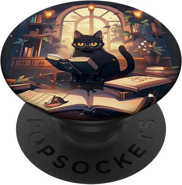 PopSockets Standard PopGrip Book Lover Cat Owner Bookworm Reading Literature Librarian