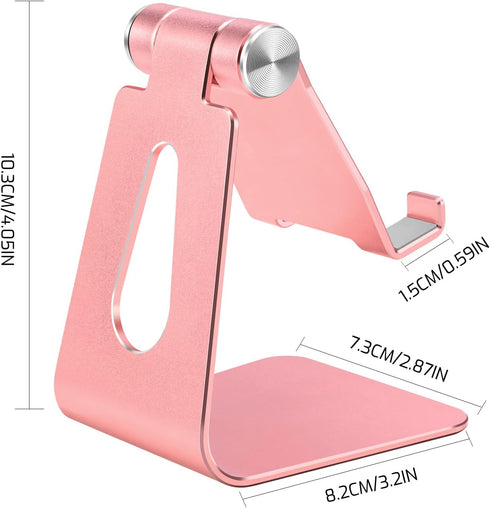 Rose Gold Foldable Aluminum Alloy Cell Phone Holder, Tabletop Metal Phone Stand with Adjustable Angle