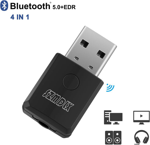 SZMDLX USB Bluetooth 5.0 Transmitter Receiver 4 in 1, Portable Wireless Audio Adapter, Plug and Play