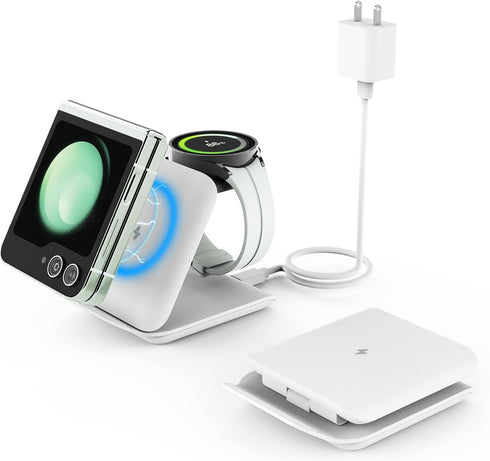 Fast Wireless Charger for Samsung, 2 in 1 Foldable Travel Charging Station for Galaxy Z Flip 6/5/4 and Motorola Razr+