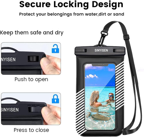 Waterproof Phone Pouch 2pcs (S+L), IPX8 Floating Case for iPhone 15 14 Pro 13 12, Samsung S24 S23 S22, White