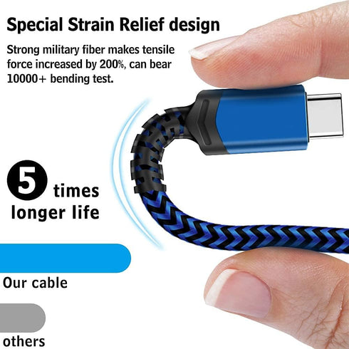 USB Type C Cable 5Pack (3/3/6/6/10FT) Nylon Braided USB C Cable Fast Charger Charging Cord Compatible Samsung Galaxy S9 S8 Note 9 Note 8 Plus,LG V30 G6 G5 V20,Google Pixel, Moto Z2 (Navy&Blue) by AIOXQNL&