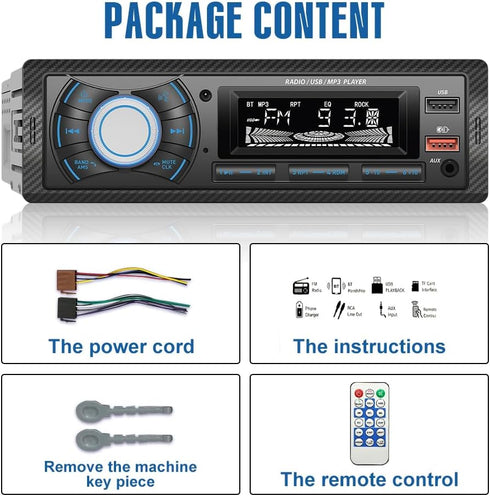 KUNFINE MP3, 2 USB(2.1A Audio Systems Car Stereo - Single Din, Voice Control, Bluetooth, No CD DVD Player, FM Radio