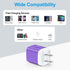 USB-A Wall Plug Charger Purple for Google Pixel 8a 8 7 Pro, Samsung Galaxy A55/A15/A53/S24/S23/S22/S21, 2-Pack USB
