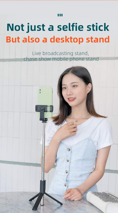 Selfie Stick with Tripod Stand and Wireless Remote for Phones, Live Streaming and Photography (Black)