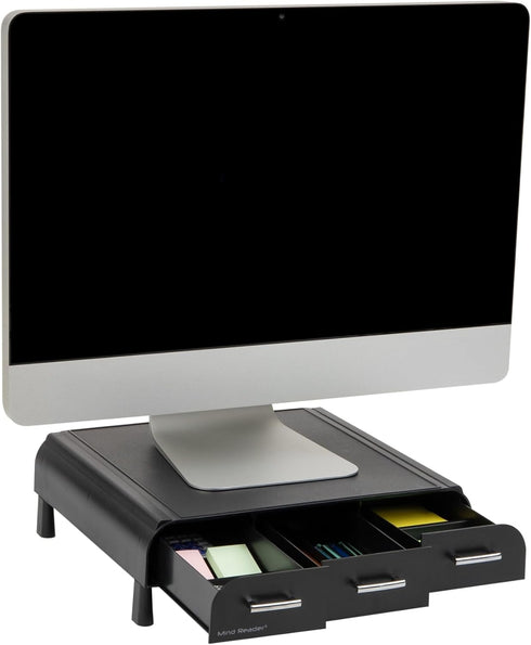 Mind Reader Monitor Stand, Laptop Riser, Desktop Organizer with Storage Drawer, Office, Plastic, 13.5"L x 13"W x 4"H,