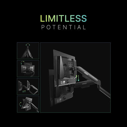 msi MT101G 17-32" 22 lbs, Grommet, MAG - Gas Spring Single Monitor Stand Arm, Supports and VESA Compatible, Adjustable