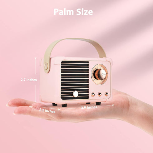Retro Bluetooth Speaker, Wireless Vintage Small Speaker, Hands-Free Call,400mA Battery,TF Card,Aux Line, Portable Speaker for iOS Android Smartphone Home Office Gift Ideas Pink