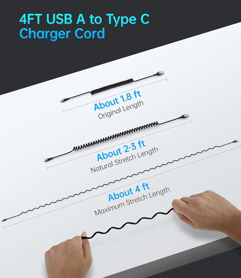 USB C Cable 3ft 2Pack, Coiled USB A to USB C Charge Cord for Car, Compatible with Samsung Galaxy S20/S10/S9/S8