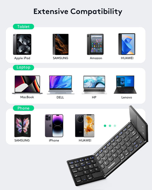 Samsers Foldable Bluetooth Keyboard - Portable Ultra Slim Wireless Keyboard with Touchpad for Android, Windows, iOS -