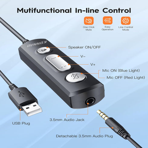 Headset 3.5mm Headsets Headset USB with Microphone, Wired Computer with Noise Cancelling Microphone, Stereo Headphones