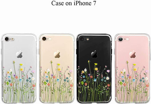 Unov Case for iPhone SE (2022), iPhone SE (2020), iPhone 8, iPhone 7, Clear with Embossed Floral Pattern, TPU Soft