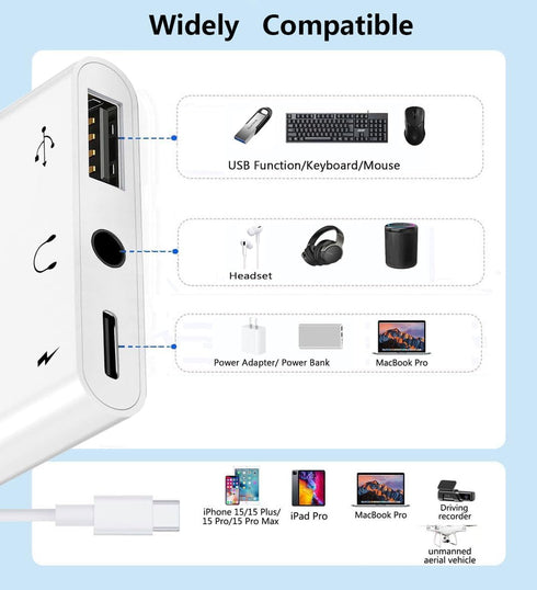 USB C to USB Adapter for Headphones, 3 in 1 USB-C Fast Charging Adapter, Super Speed Data Transfer, 60W Charging