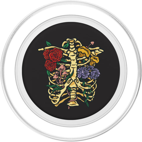 Skeleton Flowers and Mushrooms Illustration PopSockets PopGrip for MagSafe