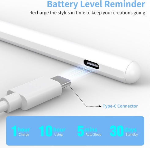 Stylus Pen for iPad, Fast Charging & Palm Rejection, Compatible with 2018-2023 Apple iPad Pro, White