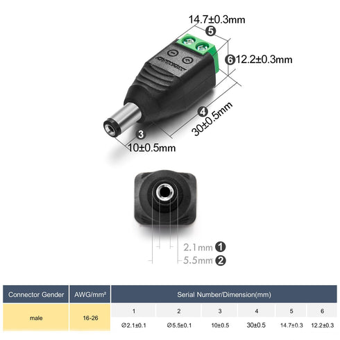 CHANZON Male 10 Pcs 12V 5.5 mm x 2.1 mm DC Power Jack Connector, 24V Barrel Plug for CCTV Security Camera