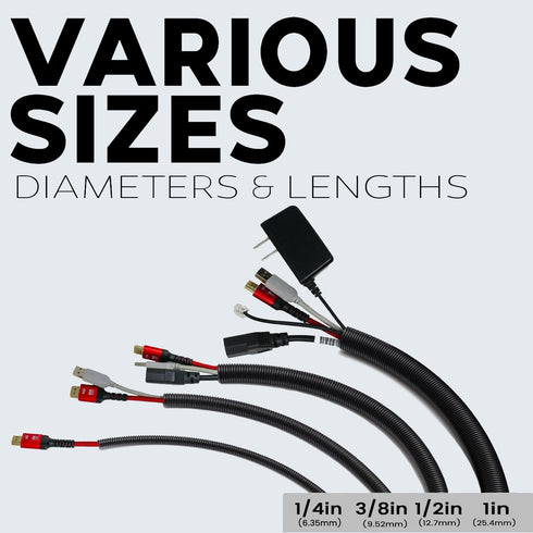 3-Pack Assorted Split Wire Loom, 1/4", 3/8", 1/2" x 20 ft Each, Protective Split Cable Sleeves for Electrical