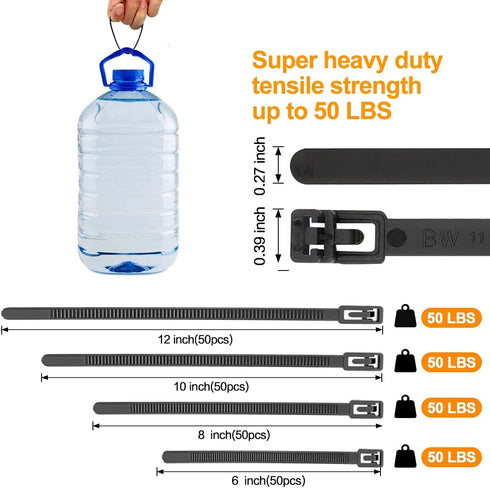 SOOOEC 100 Pack Heavy Duty Reusable Zip Ties - 10 inch UV Resistant, Releasable Black Cable Ties for Indoor Outdoor Use