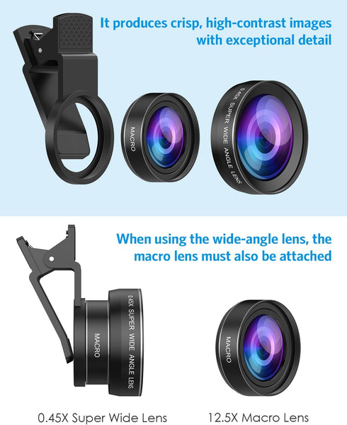Olipiter 0.45X 12.5X 2-in-1 Phone Camera Lens Kit, Upgraded Super Wide Angle Lens, Macro Lens for iPhone, Professional