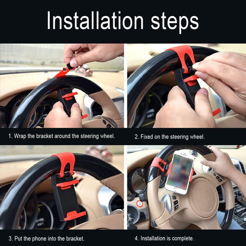 HAOBO Car Steering Wheel Phone Mount, Portable Electronic Device Holder, Compatible with iPhone and Samsung