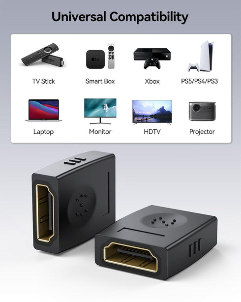 8K HDMI Coupler 2 Pack, HDMI 2.1 Female to Female Adapter, Supports 8K@60Hz 4K@120Hz for HDTV and More