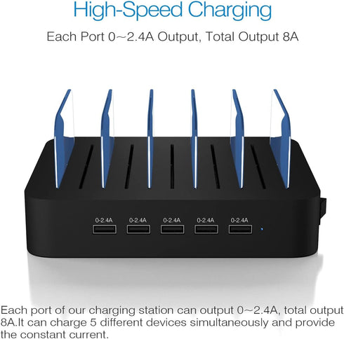 MSTJRY Charging Station Dock for Multiple Devices, 5 Port USB-A Charging Station for iPhone, iPad, Cell Phones, Tablets