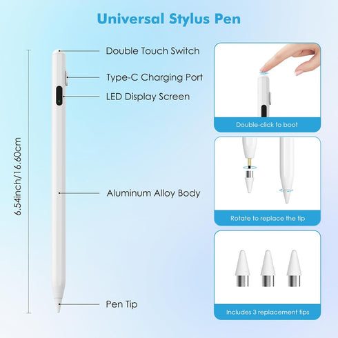 MoKo Active Stylus Pen for Touch Screen, Universal Compatible with iPad/iPhone/Samsung/Lenovo/Xiaomi, Tablet Pen with
