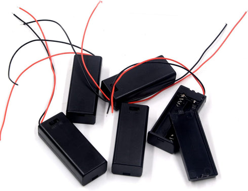 Pack of 5 2 AAA Battery Holder with Switch, 2 x 1.5V Case with Wire Leads and ON/Off Switch