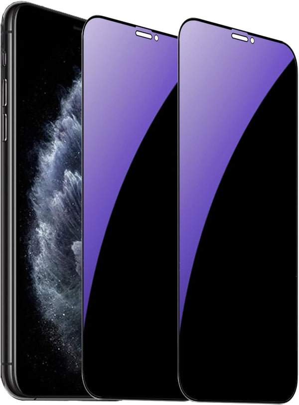 2 Pack Anti-Blue Privacy Tempered Glass for iPhone Xs Max/11 Pro Max, 6.5 inch, Anti-Spy Screen Protector (Blue)