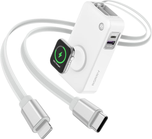 RORRY Portable Charger, 10,000mAh 30W Fast Charging Power Bank with Built-in Retractable Cables,