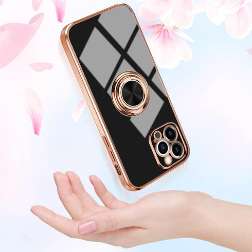 Omorro iPhone 12 Pro Max Case, Ring Holder with 360 Rotation Kickstand, Slim Soft Black Case for Women & Girls, 6.7 Inch