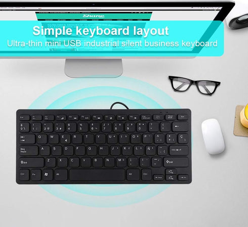 Mini Portable Wired Spanish Keyboard Ñ, USB Interface for Desktop Computer, 78 Keys
