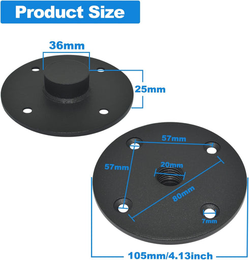 Speaker Mount Adapter with M20 Threading - 4.13"x1", Metal Speaker Stand Top Hat, 105X25mm (2 Packs Black)