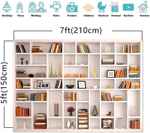 CGXINS 7x5ft White Bookshelf Office Backdrop Photo Backdrop Video Conference Zoom Backdrop Home Office Decoration