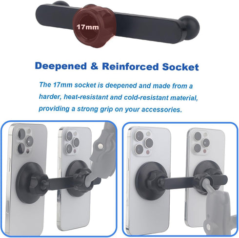 Rigdance 17mm 2-in-1 2 Dual Strong Magnetic Phone Mount Holders for Car Vent/Vlog Stands | Adjustable Mount for MagSafe
