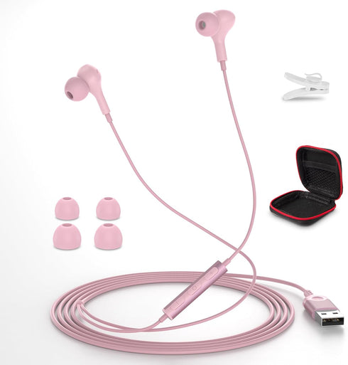 USB Headphone for PC Laptop - Magnetic 2.3M Wired Earbuds with Microphone Control and Noise Canceling