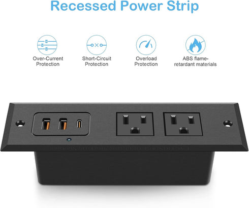 CCCEI 45 4FT 45 Recessed Power Strip with W USB C Port, Fast Charging USB A Port Desk Outlet, Furniture Hidden Charging