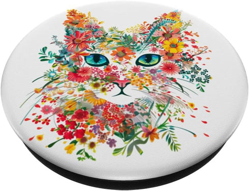 Floral Flower Cat PopSockets Standard PopGrip