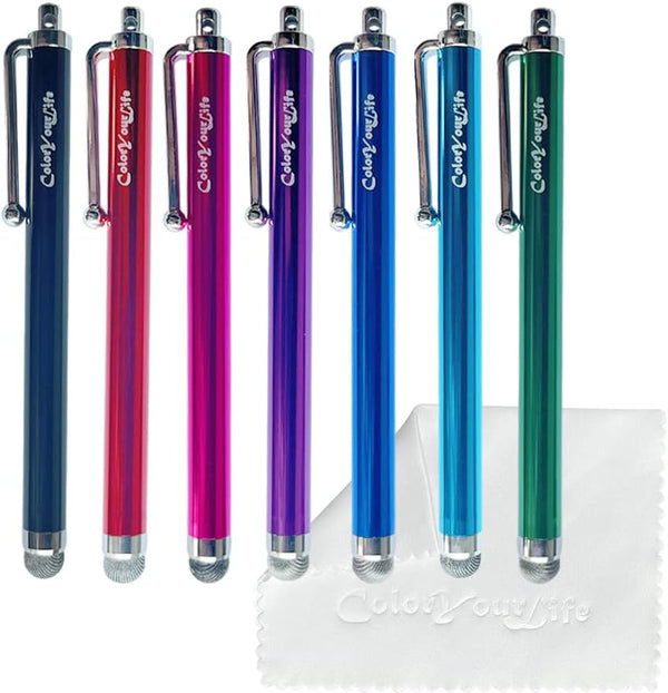 7 Pack Micro-Knit Hybrid Fiber Tip Universal Capacitive Stylus Pens for iPad, iPhone, Android Smart Phone, Tablet