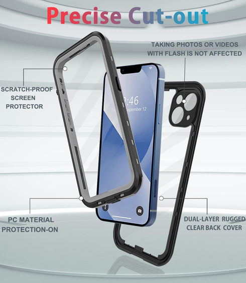 Waterproof Shockproof Dustproof Case for iPhone 13, Full-Body Sturdy with Camera Lens Protector and Built-in Screen