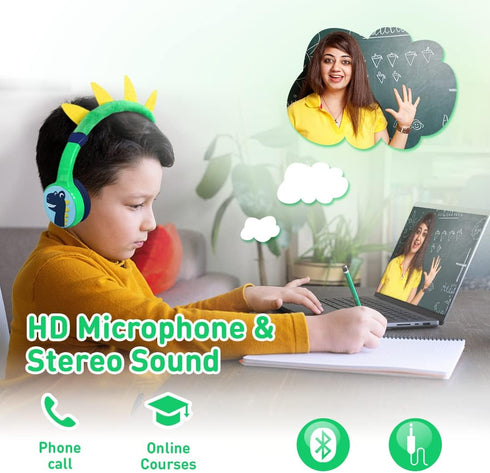 Kids Bluetooth Headphones with 85dB Safe Volume, SD Card Slot Music Sharing Function for Boys Girls School Headset
