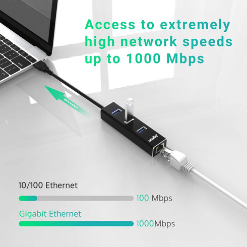 USB to Ethernet Adapter - atolla 3 Ports USB 3.0 Hub with 10/100/1000 Mbps LAN RJ45 Network Adapter