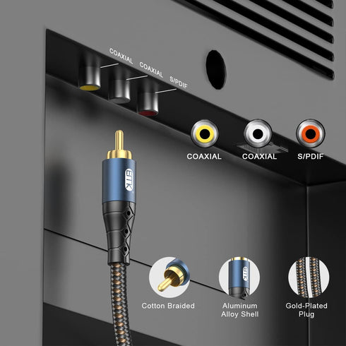 24K Systems,Subwoofer(6.6ft/2m) EMK Subwoofer Cable RCA to RCA Audio Cable Gold-Plated Nylon Braided Double Shielded