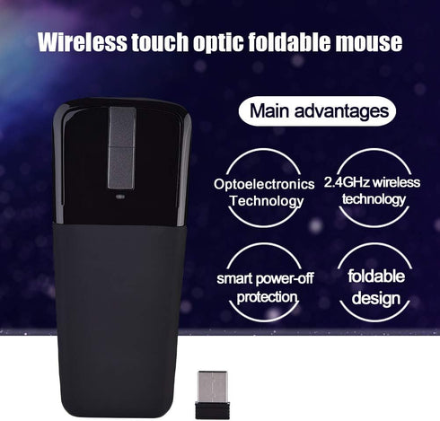 Foldable Wireless Touch Mouse, Arc Touch Mouse with 143 Receiver for PC Laptop Smart TV, Black